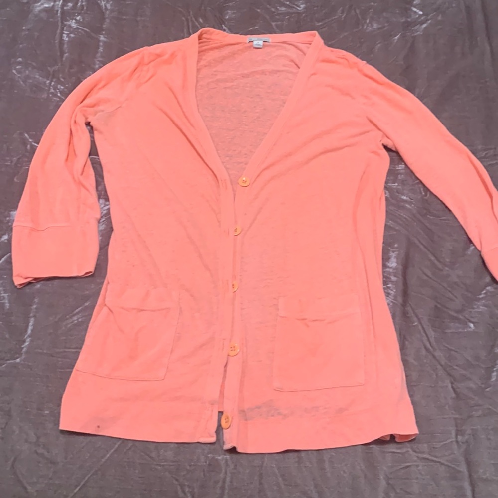 Bright coral orange cotton cardigan